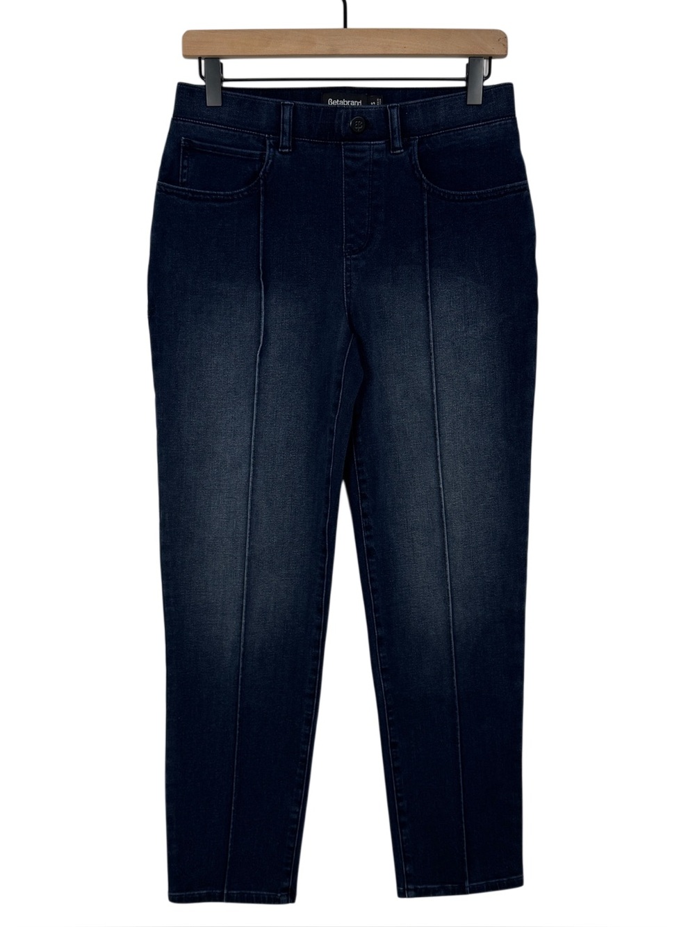 WJ248 {Betabrand} Dark Blue Front Pleat Seam Mid Rise Skinny Denim Jeans